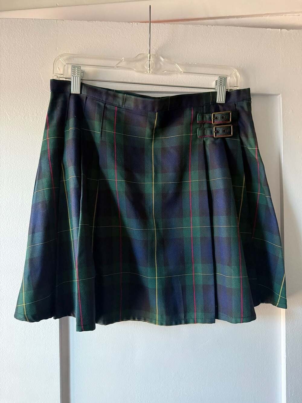 Lands' End Plaid Pleated Skort Size 4 Green Blue Tartan